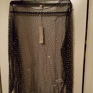 BLACK SHEER RHINESTONE STUDDED  TOP